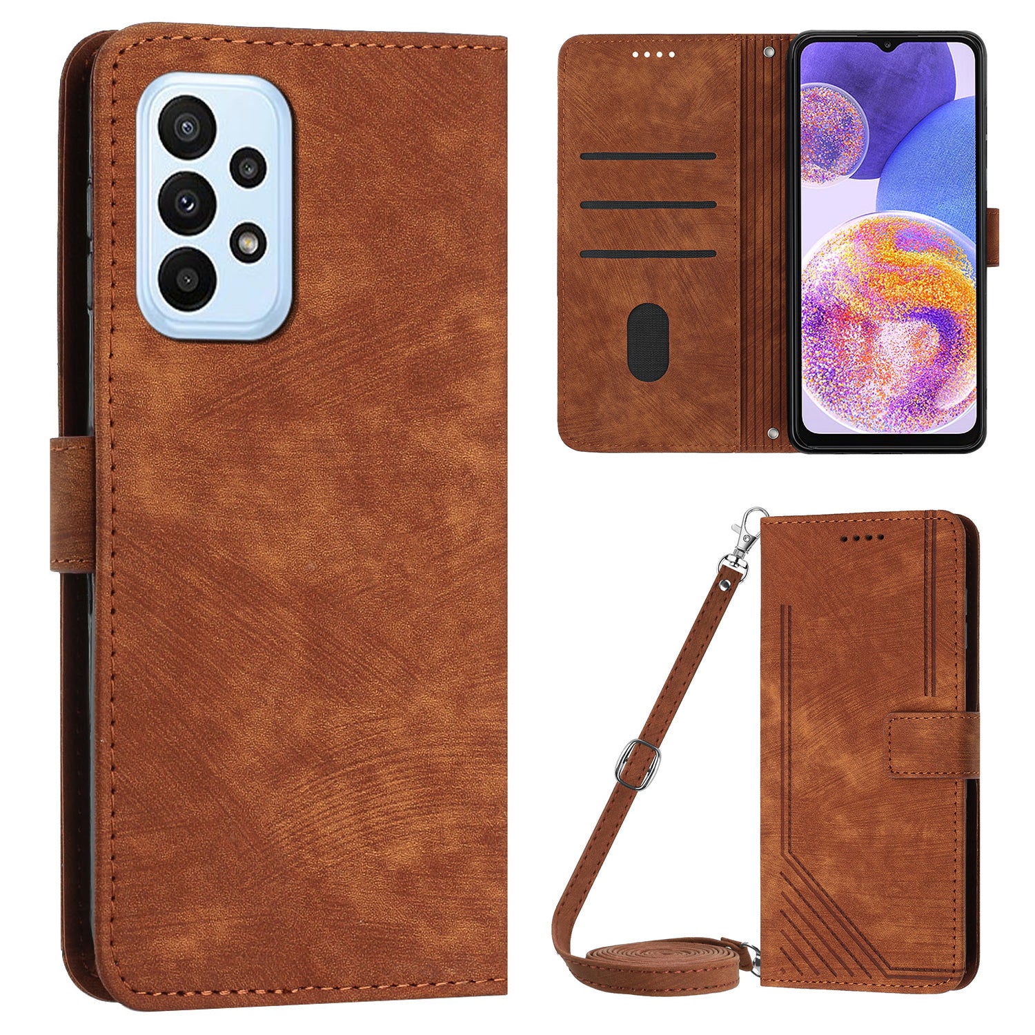 PU Leather Phone Case for Samsung Galaxy A23 4G / A23 5G (Global Version) / M23 5G / F23 5G / M13 4G Lines Imprinted Stand Flip Wallet Cover