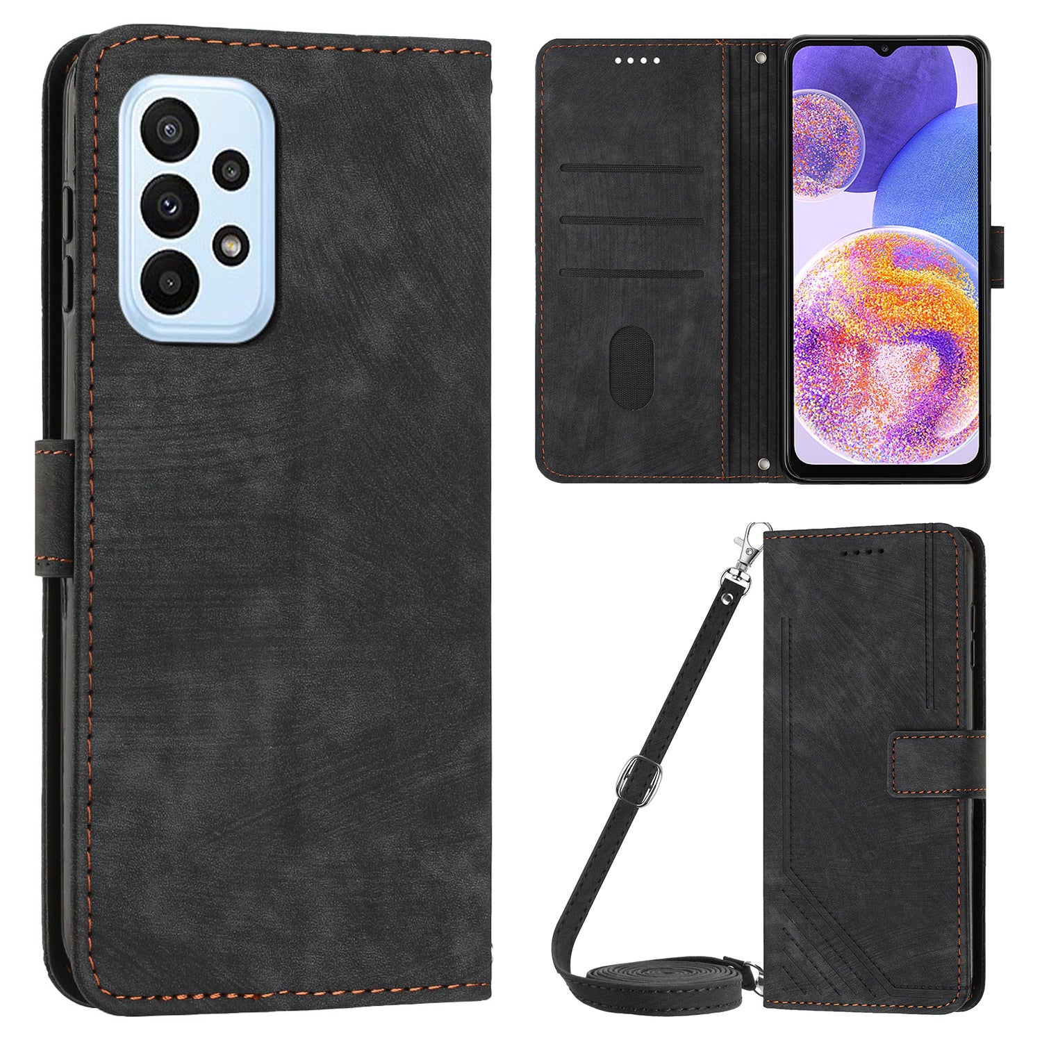 PU Leather Phone Case for Samsung Galaxy A23 4G / A23 5G (Global Version) / M23 5G / F23 5G / M13 4G Lines Imprinted Stand Flip Wallet Cover