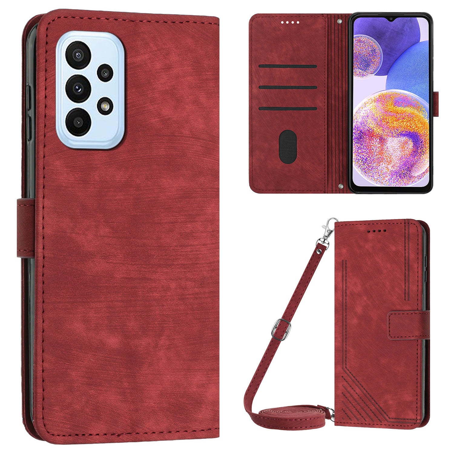 PU Leather Phone Case for Samsung Galaxy A23 4G / A23 5G (Global Version) / M23 5G / F23 5G / M13 4G Lines Imprinted Stand Flip Wallet Cover