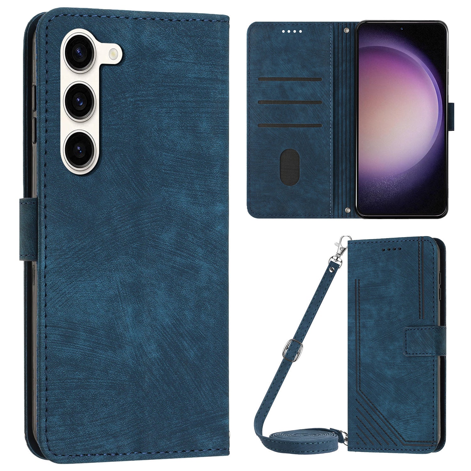 For Samsung Galaxy S23 Wallet Case PU Leather Folio Flip Shell Lines Imprinted Stand Phone Cover