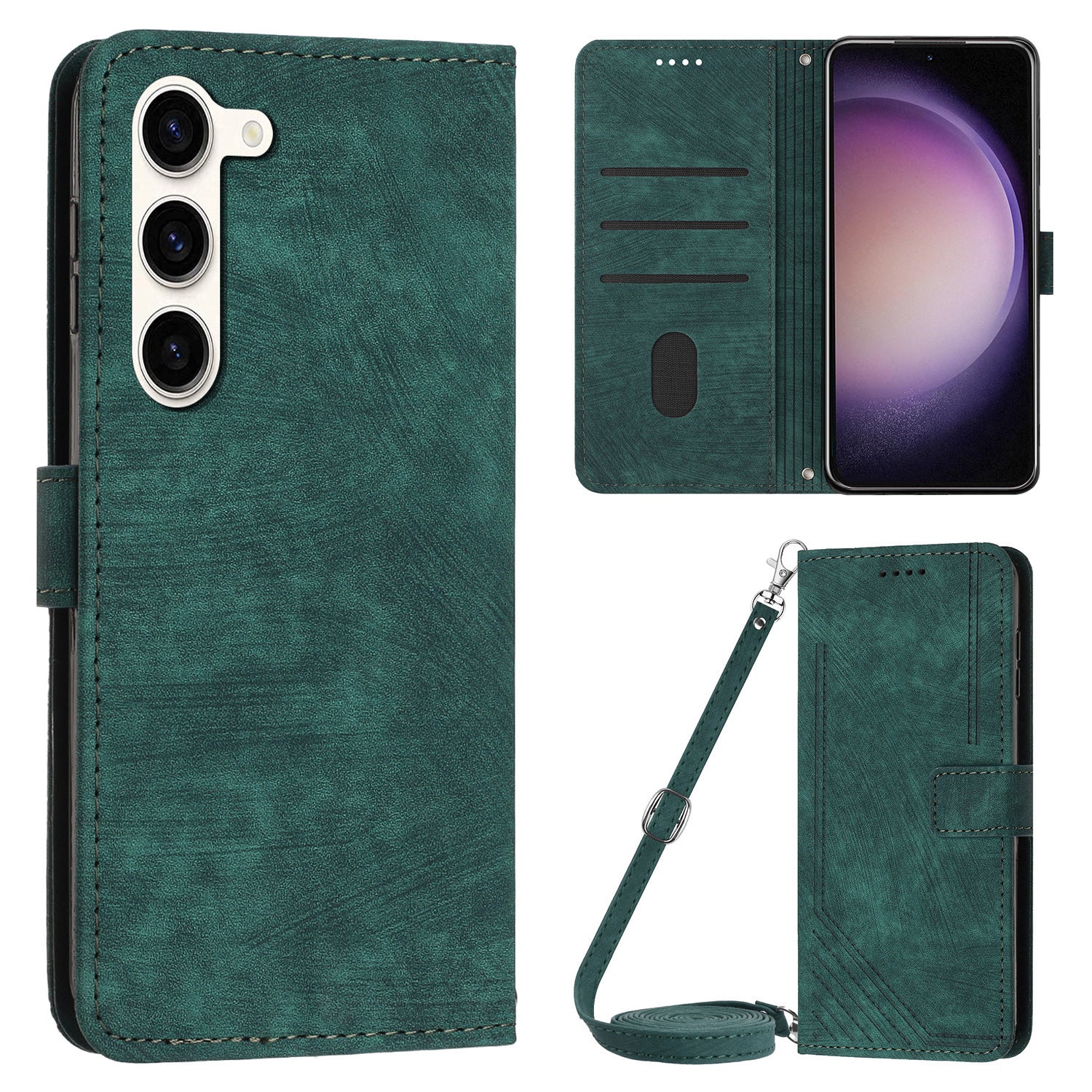 For Samsung Galaxy S23 Wallet Case PU Leather Folio Flip Shell Lines Imprinted Stand Phone Cover
