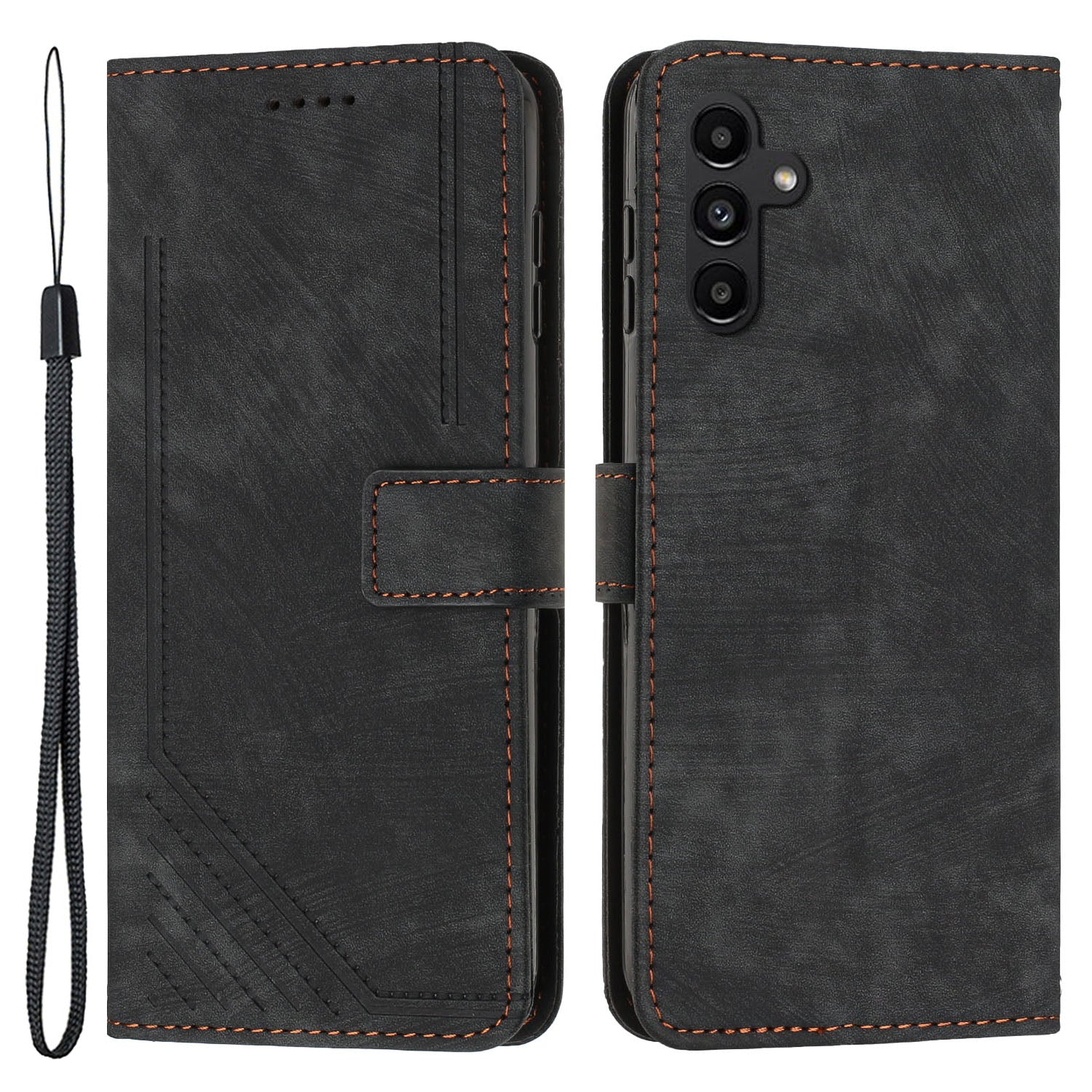 Til Samsung Galaxy A24 4G PU Læder Skin-Touch Telefon Case Lines Præget tegnebogscover Stander