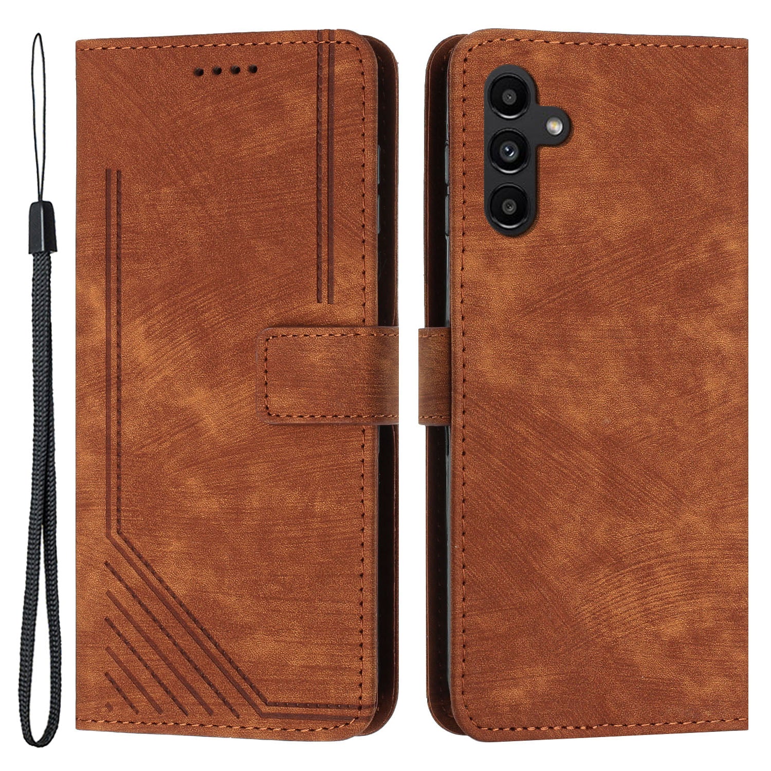Til Samsung Galaxy A24 4G PU Læder Skin-Touch Telefon Case Lines Præget tegnebogscover Stander