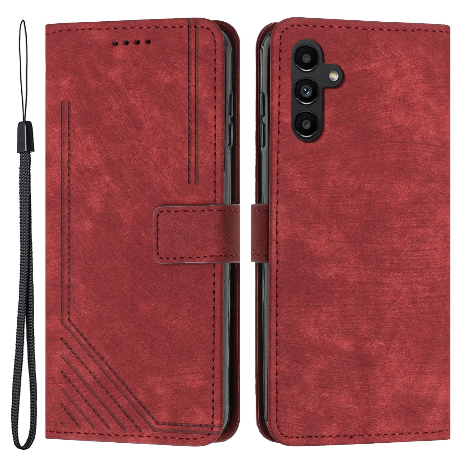 Til Samsung Galaxy A24 4G PU Læder Skin-Touch Telefon Case Lines Præget tegnebogscover Stander