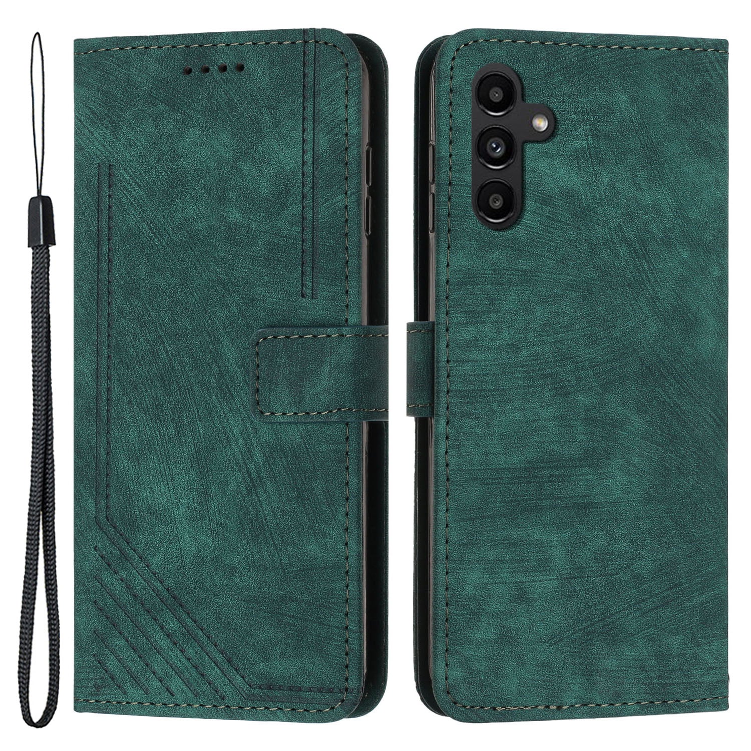 Til Samsung Galaxy A24 4G PU Læder Skin-Touch Telefon Case Lines Præget tegnebogscover Stander