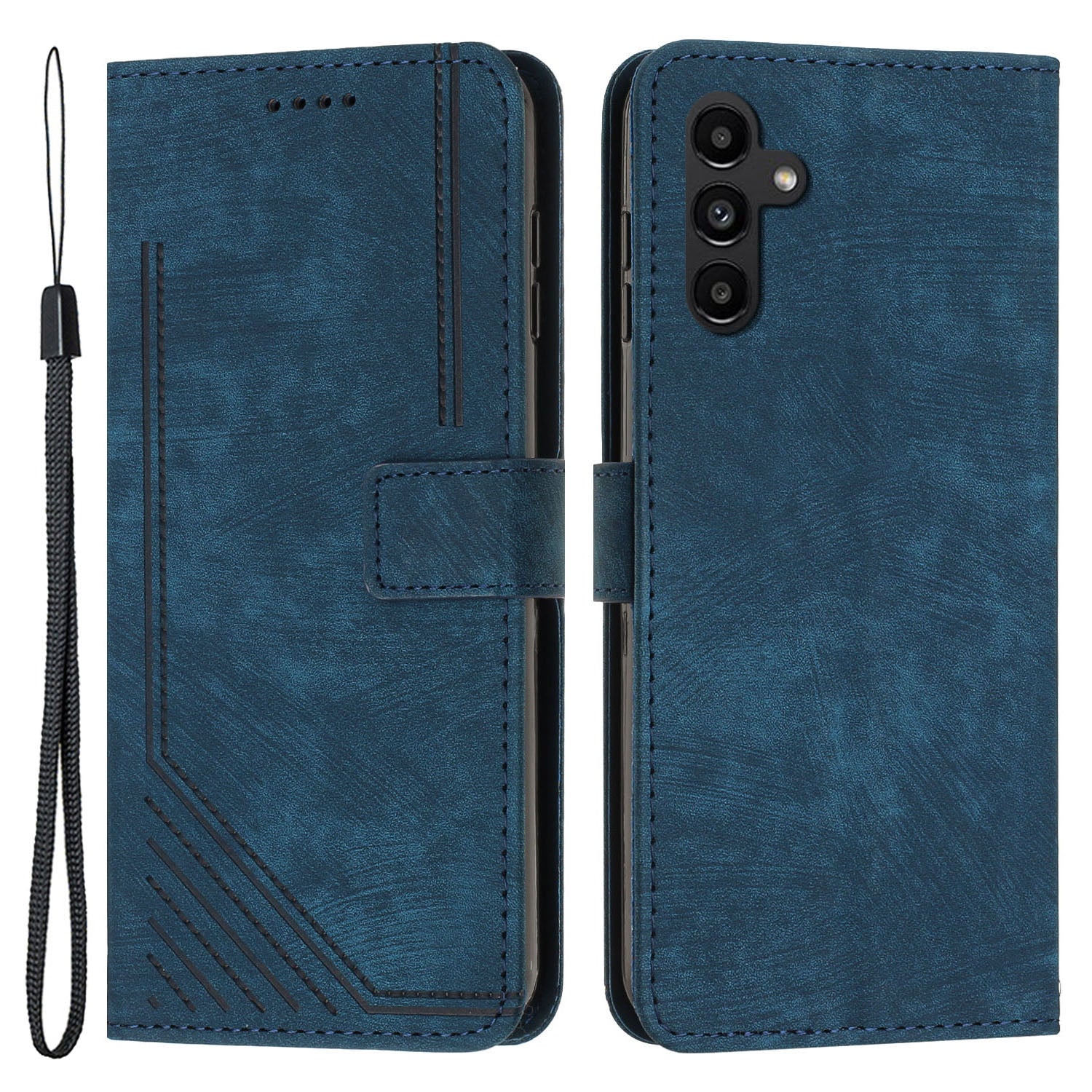 Til Samsung Galaxy A24 4G PU Læder Skin-Touch Telefon Case Lines Præget tegnebogscover Stander