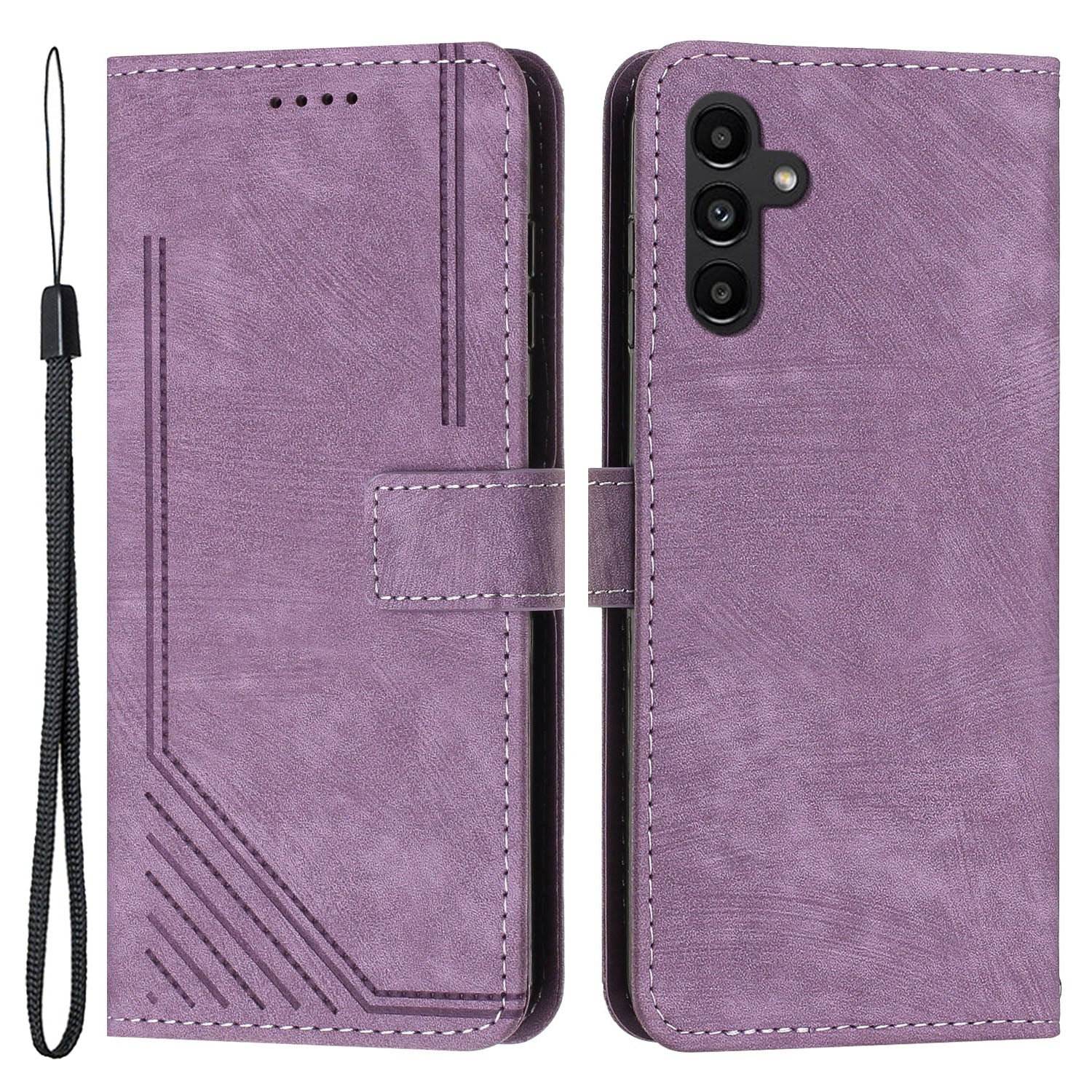 Lines Imprinted PU Leather Flip Cover for Samsung Galaxy A54 5G Skin-Touch Wallet Phone Case with Stand