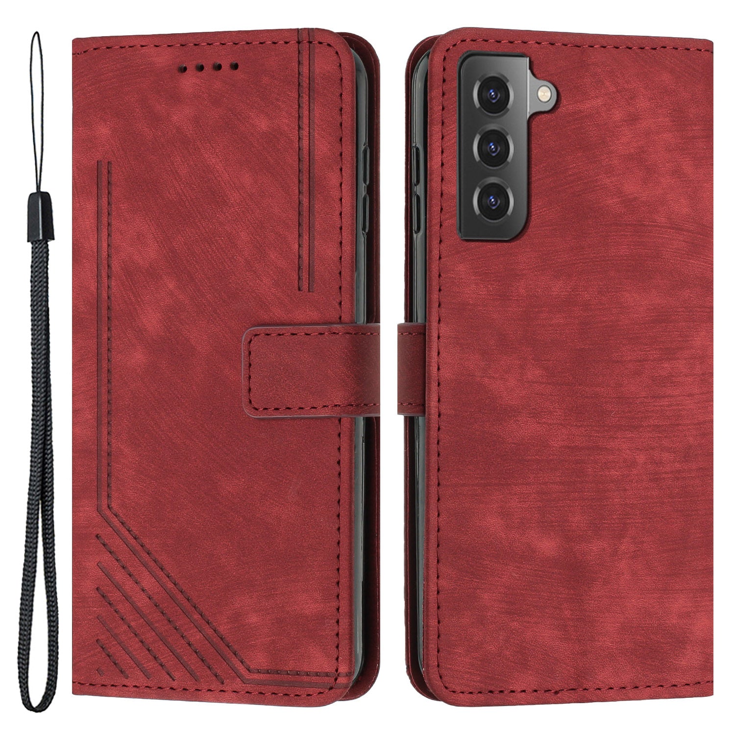 For Samsung Galaxy S22 5G Skin-Touch Shockproof Case Lines Imprinted PU Leather Wallet Phone Cover