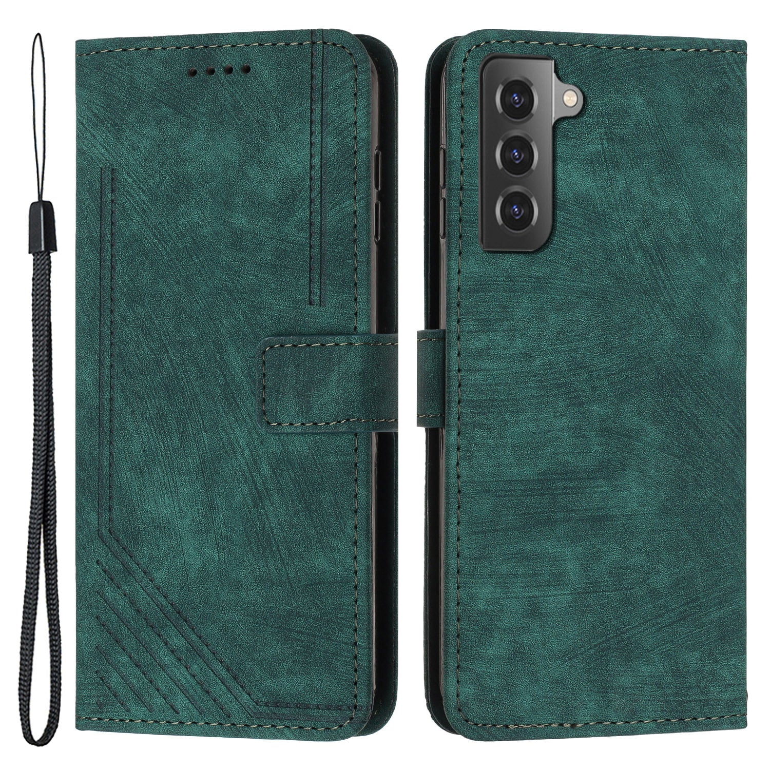 For Samsung Galaxy S22 5G Skin-Touch Shockproof Case Lines Imprinted PU Leather Wallet Phone Cover