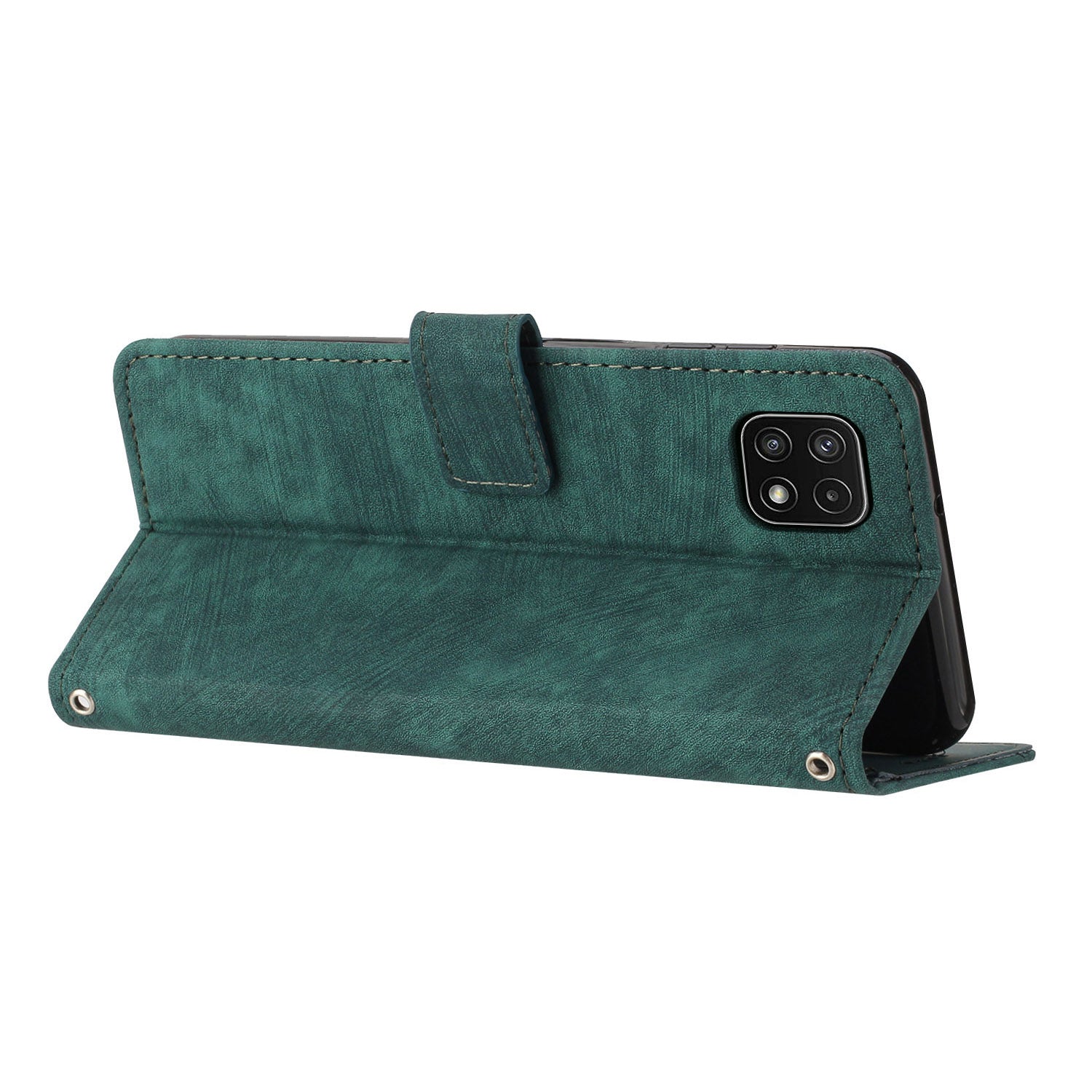 For Samsung Galaxy A22 5G (EU Version) Wallet Phone Case Skin-Touch Lines Imprinted PU Leather Cover