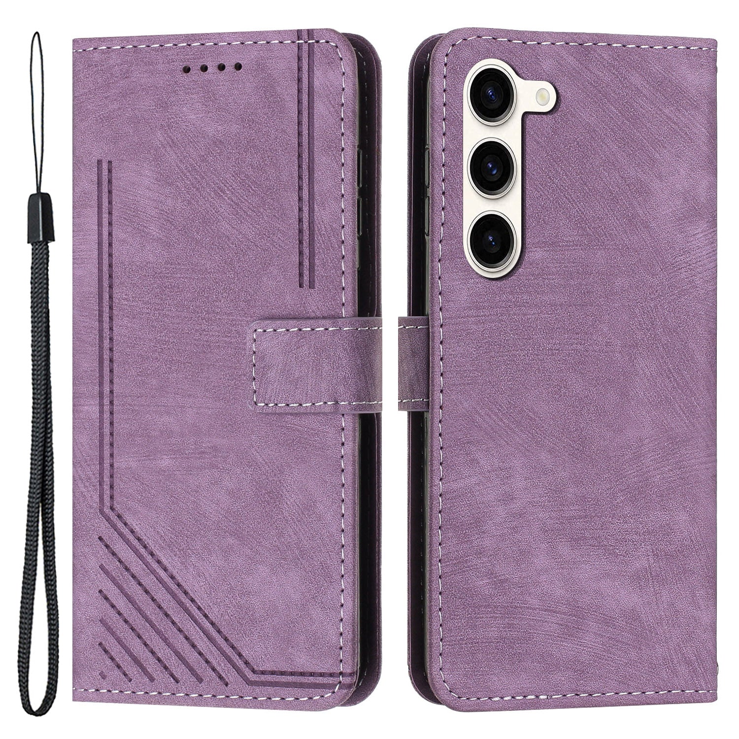 Skin-Touch PU Leather Flip Cover for Samsung Galaxy S23 Lines Imprinted Stand Phone Case with Wallet