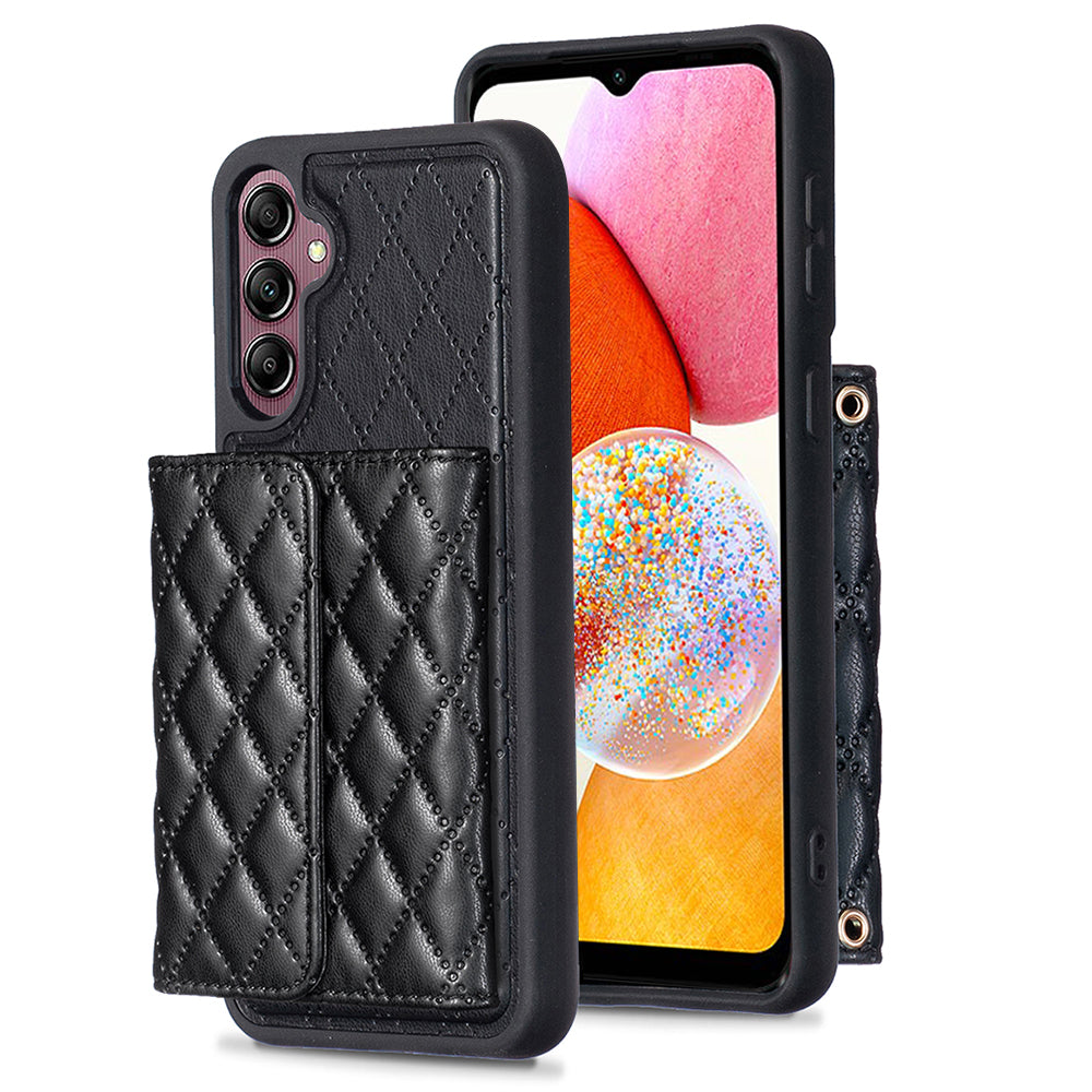 BF23-Style For Samsung Galaxy A14 4G / 5G Phone Case with Card Holder PU Leather Coated TPU Kickstand Cover