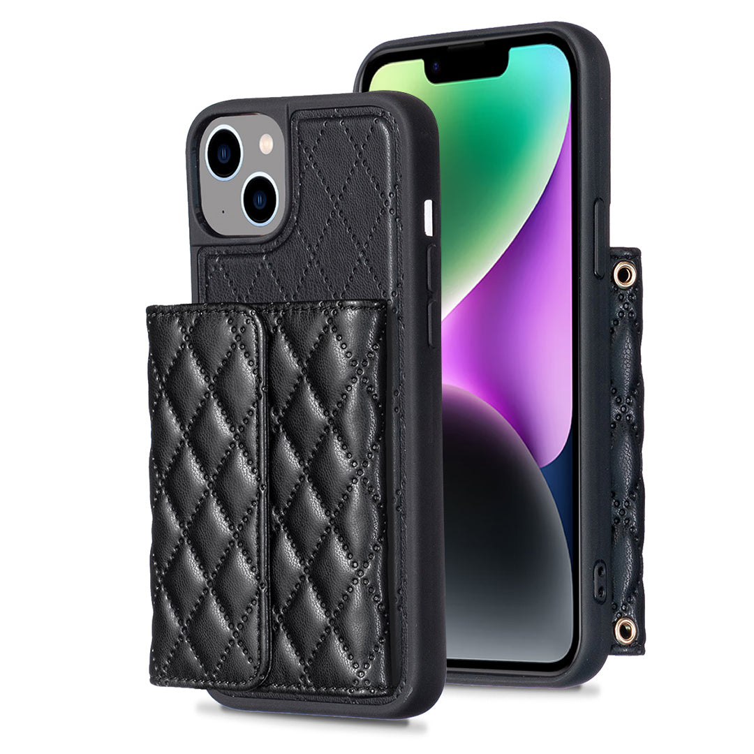 BF23-Style For iPhone 14 Plus Kickstand Phone Shell Horizontal Card Holder PU Leather TPU Phone Case