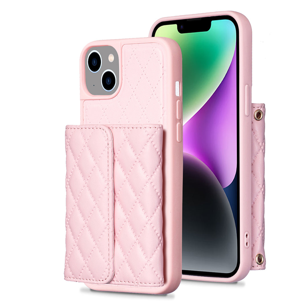 BF23-Style For iPhone 14 Plus Kickstand Phone Shell Horizontal Card Holder PU Leather TPU Phone Case