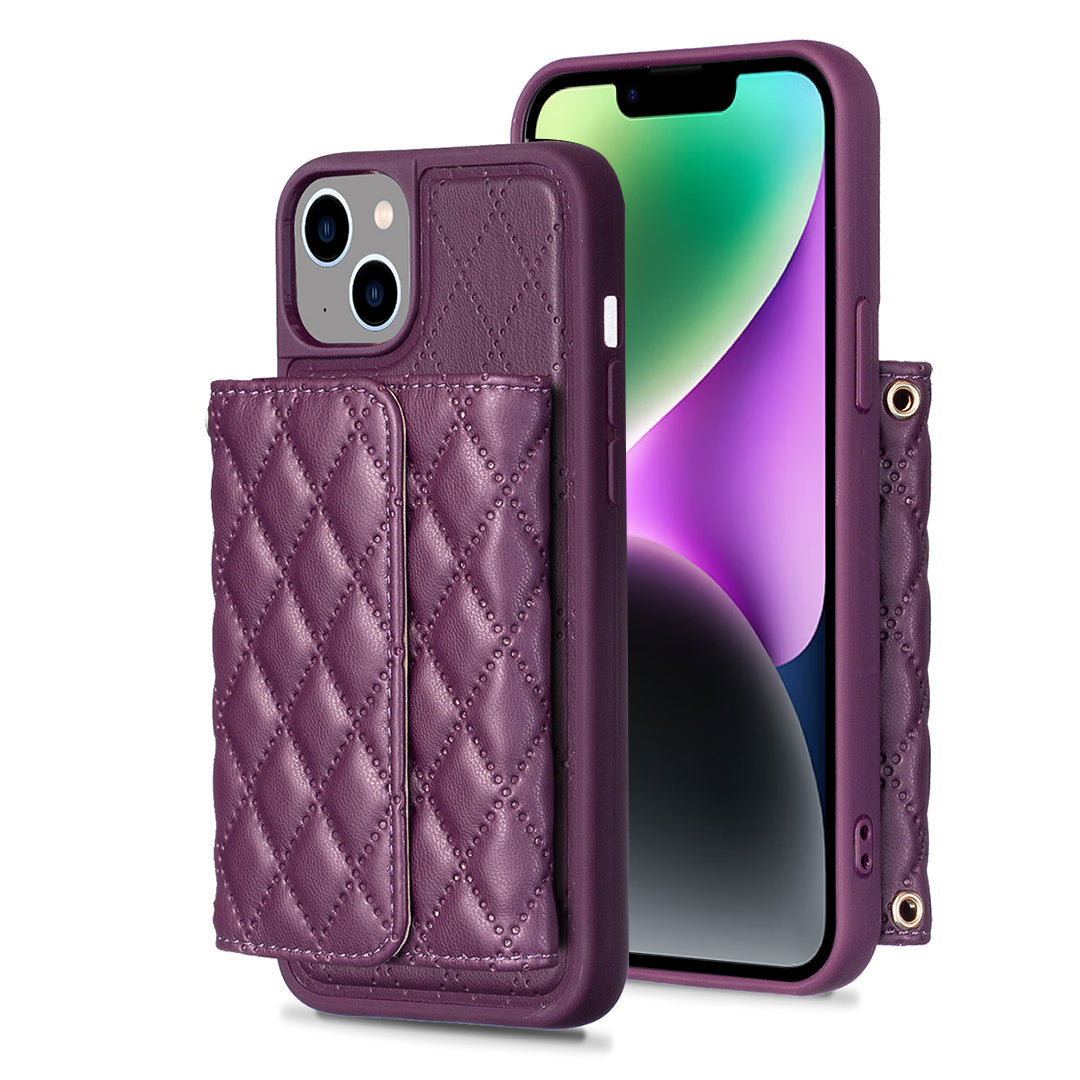 BF23-Style For iPhone 14 Plus Kickstand Phone Shell Horizontal Card Holder PU Leather TPU Phone Case
