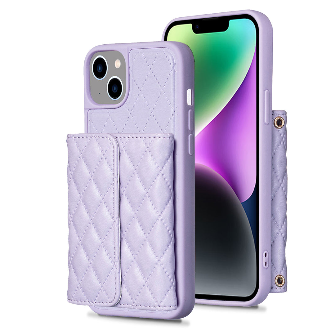 BF23-Style For iPhone 14 Plus Kickstand Phone Shell Horizontal Card Holder PU Leather TPU Phone Case