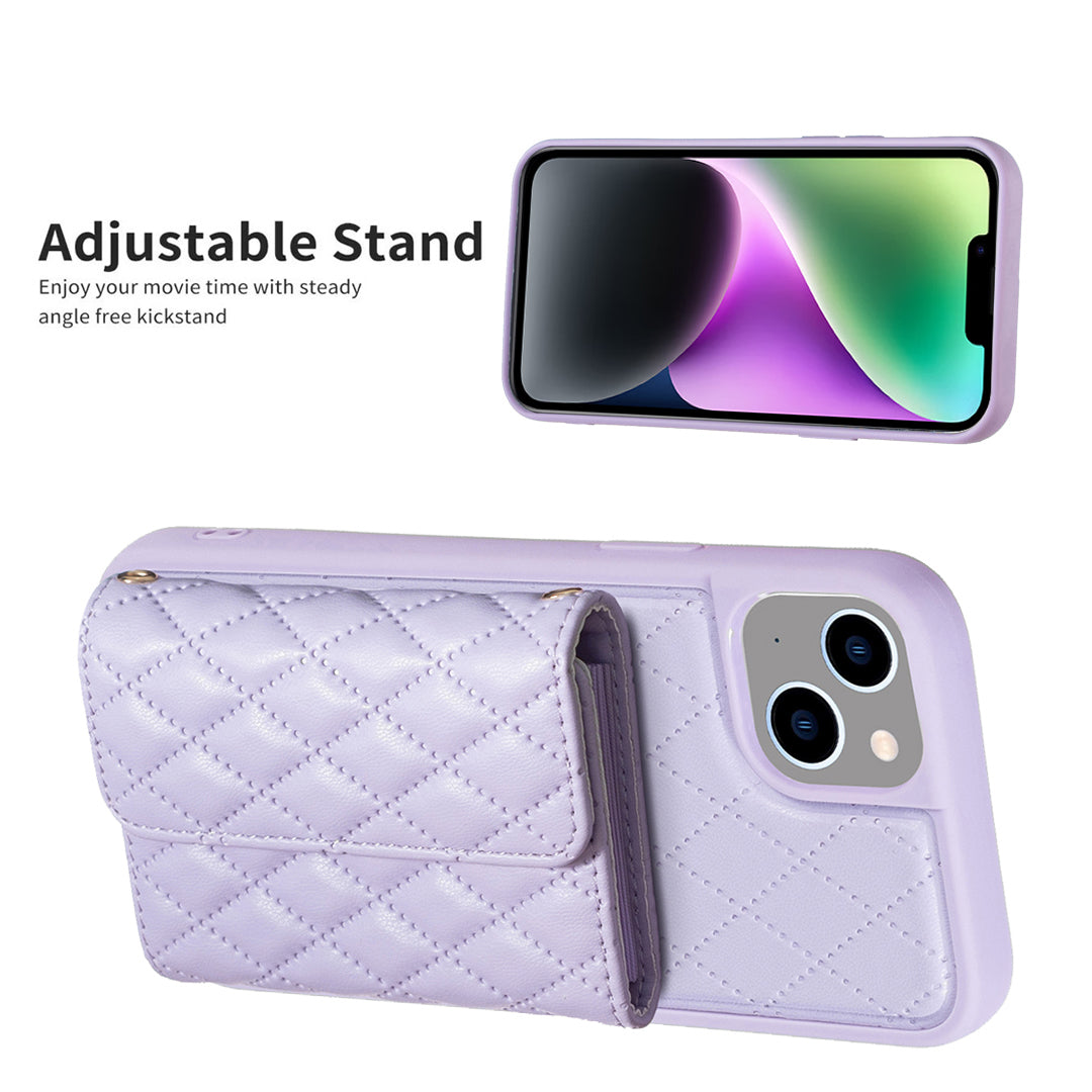 BF23-Style For iPhone 14 Plus Kickstand Phone Shell Horizontal Card Holder PU Leather TPU Phone Case