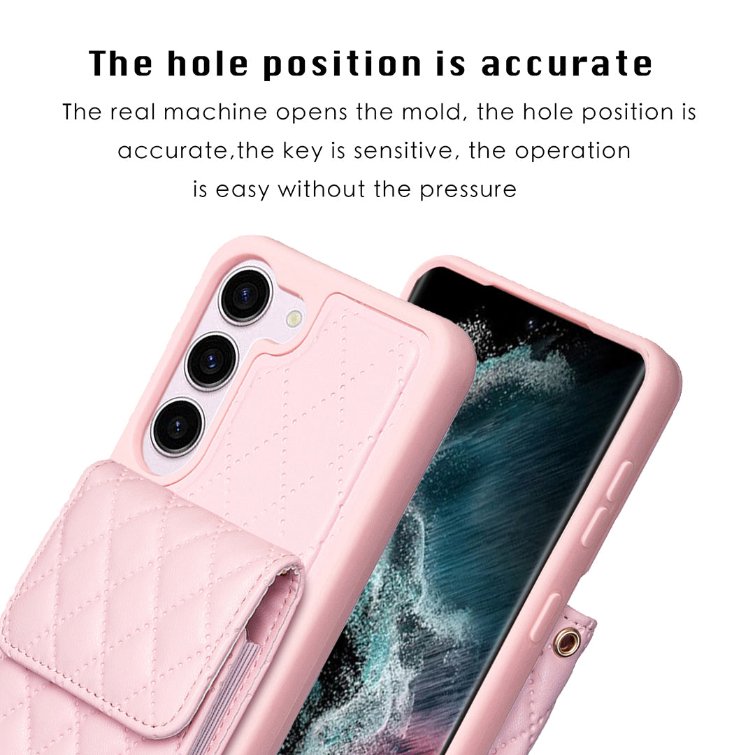 BF22-Style Mobile Phone Cover for Samsung Galaxy S23 PU Leather TPU Phone Case Vertical Card Holder Pouch with Strap