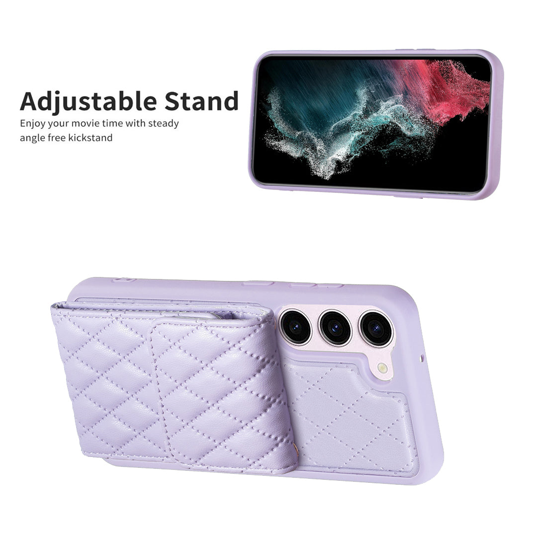 BF22-Style Mobile Phone Cover for Samsung Galaxy S23 PU Leather TPU Phone Case Vertical Card Holder Pouch with Strap