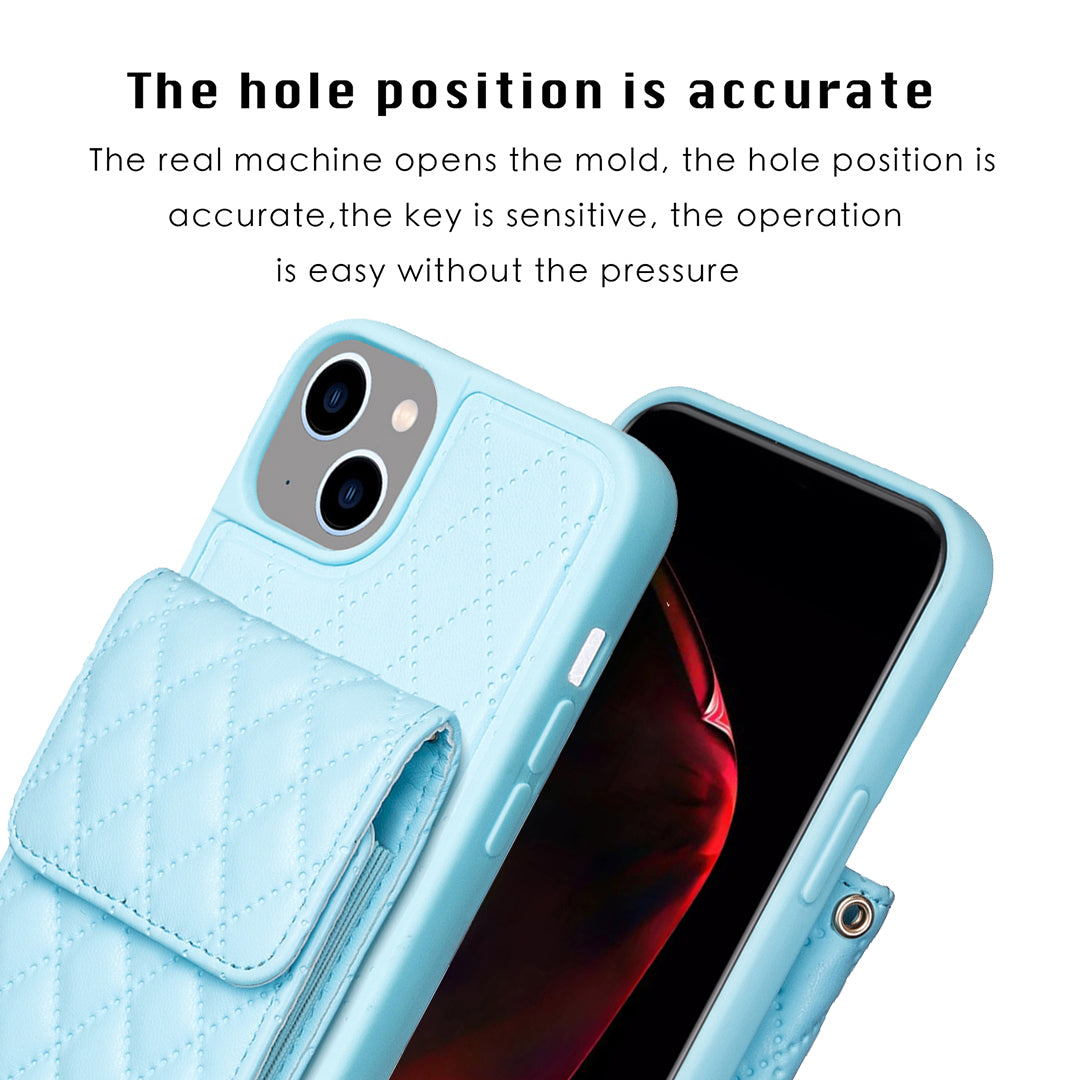BF22-Style For iPhone 14 Plus PU Leather TPU Phone Case Vertical Card Holder Pouch Phone Cover with Strap
