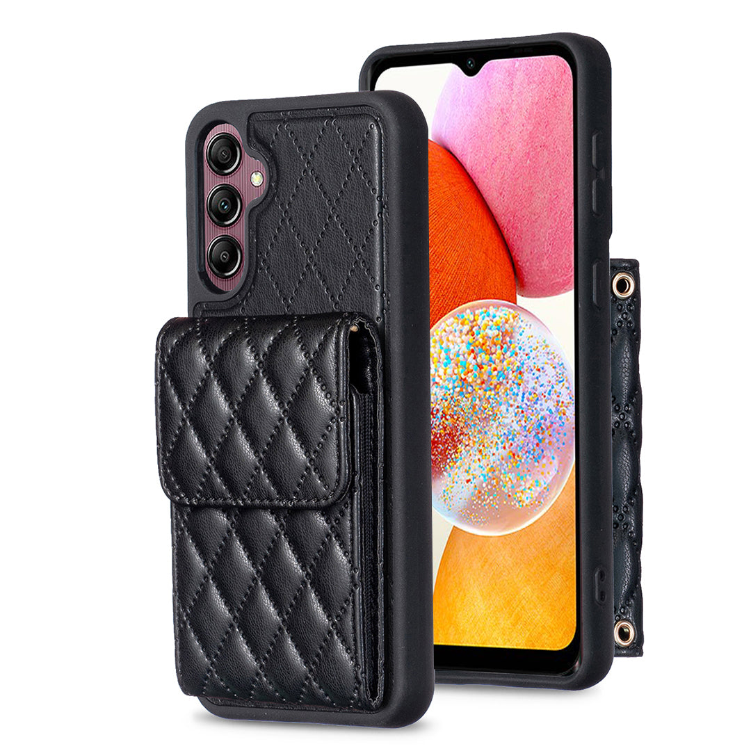 BF22-Style For Samsung Galaxy A14 4G / 5G Anti-Scratch Phone Cover PU Leather TPU Phone Case Vertical Card Holder Pouch with Strap