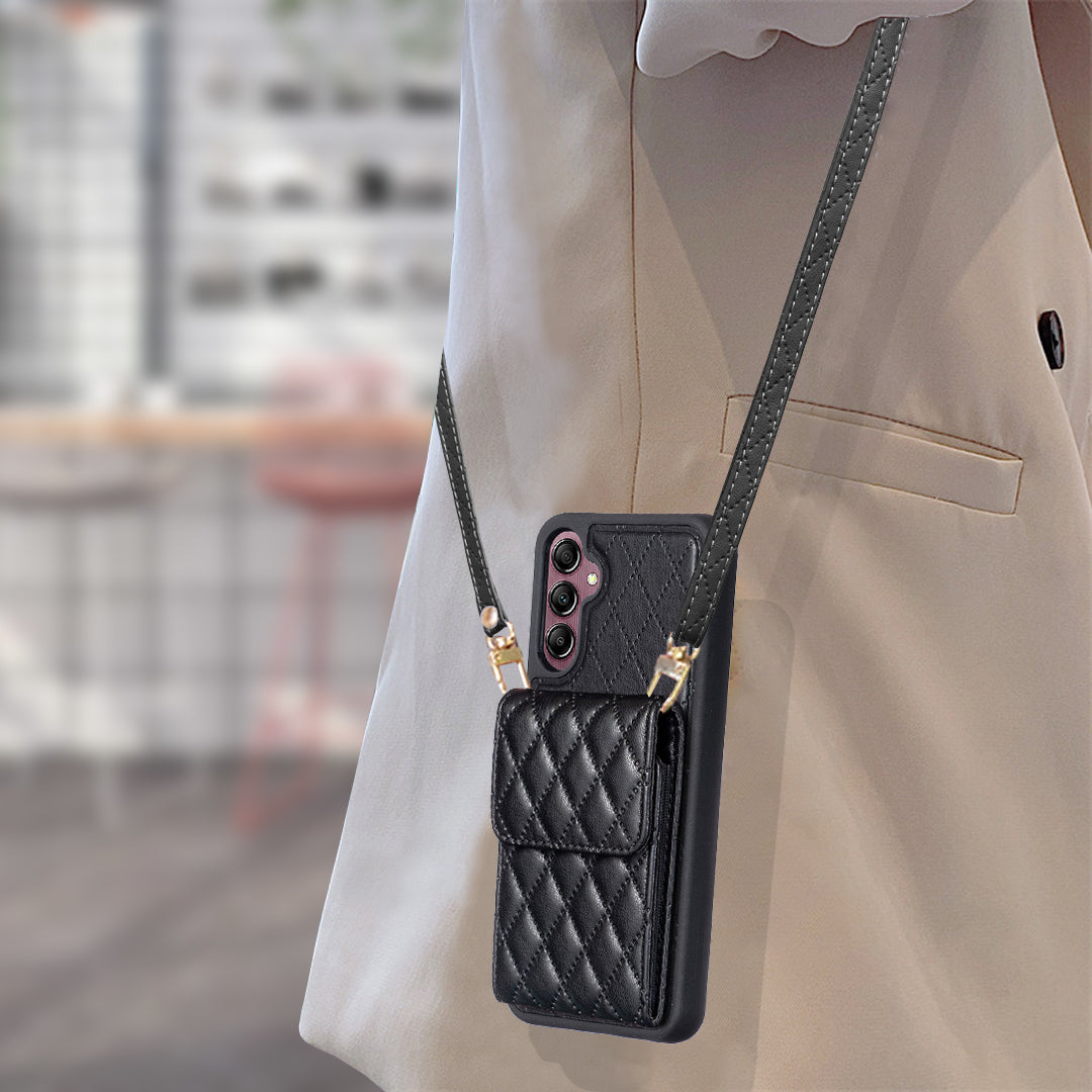 BF22-Style For Samsung Galaxy A14 4G / 5G Anti-Scratch Phone Cover PU Leather TPU Phone Case Vertical Card Holder Pouch with Strap