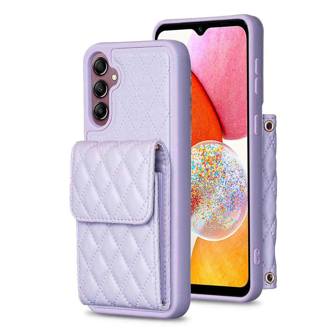 BF22-Style For Samsung Galaxy A14 4G / 5G Anti-Scratch Phone Cover PU Leather TPU Phone Case Vertical Card Holder Pouch with Strap