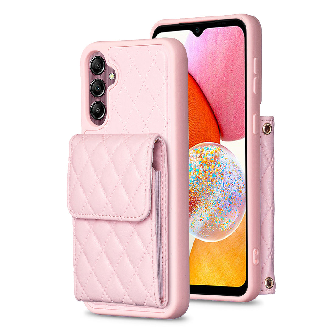 BF22-Style For Samsung Galaxy A14 4G / 5G Anti-Scratch Phone Cover PU Leather TPU Phone Case Vertical Card Holder Pouch with Strap