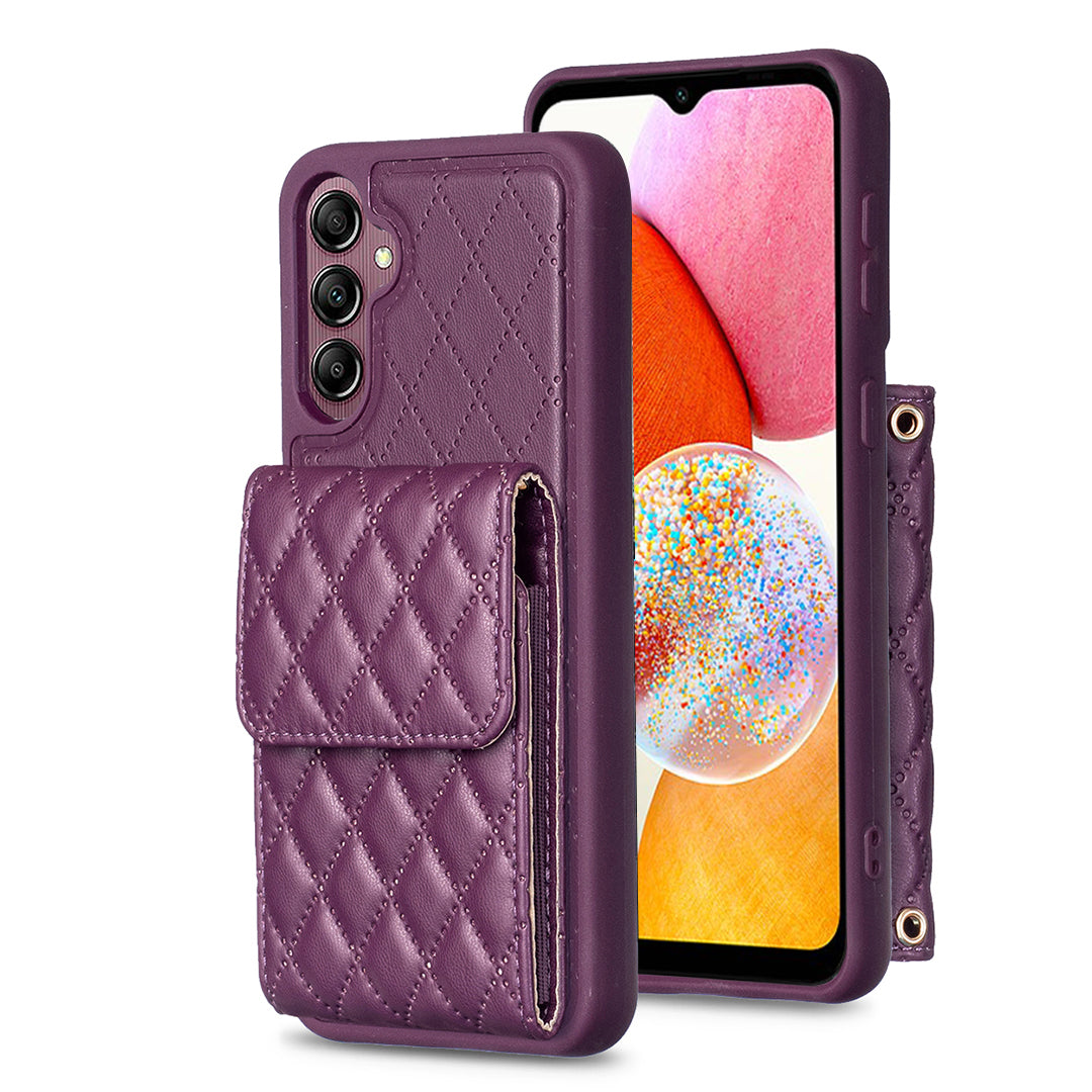 BF22-Style For Samsung Galaxy A14 4G / 5G Anti-Scratch Phone Cover PU Leather TPU Phone Case Vertical Card Holder Pouch with Strap