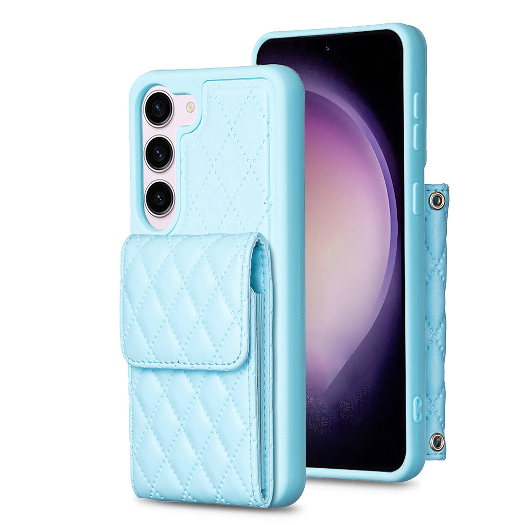 BF22-Style For Samsung Galaxy S23 Vertical Card Holder Pouch Phone Cover PU Leather TPU Phone Case with Strap