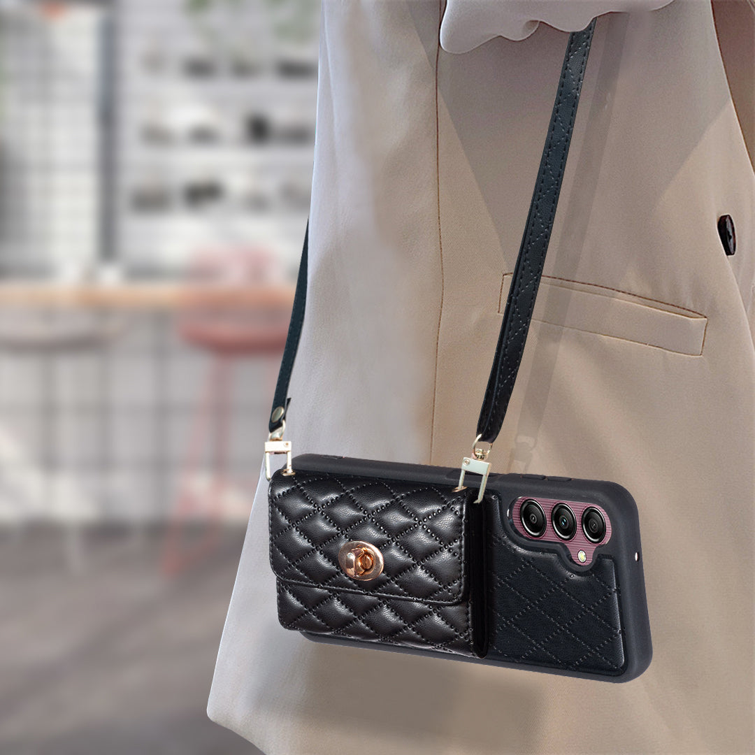 For Samsung Galaxy A14 4G / 5G BF21-Style PU Leather TPU Phone Case Cover Shoulder Phone Pouch with Card Holder