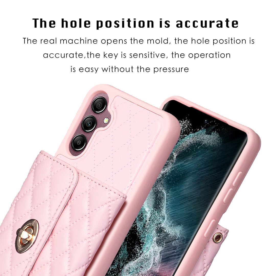 For Samsung Galaxy A14 4G / 5G BF21-Style PU Leather TPU Phone Case Cover Shoulder Phone Pouch with Card Holder