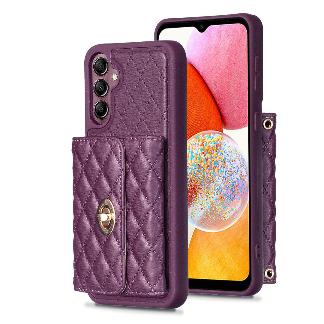 For Samsung Galaxy A14 4G / 5G BF21-Style PU Leather TPU Phone Case Cover Shoulder Phone Pouch with Card Holder