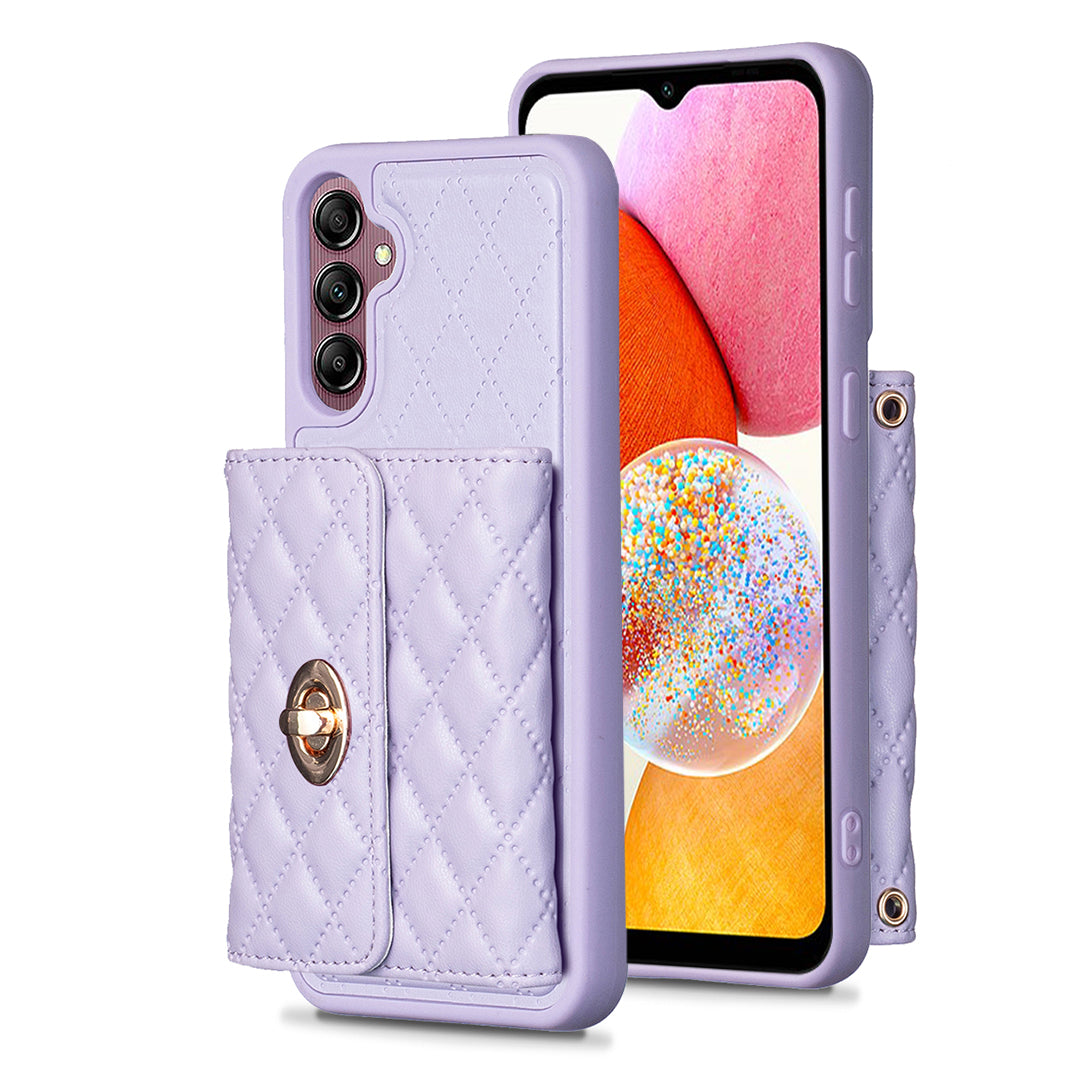 For Samsung Galaxy A14 4G / 5G BF21-Style PU Leather TPU Phone Case Cover Shoulder Phone Pouch with Card Holder