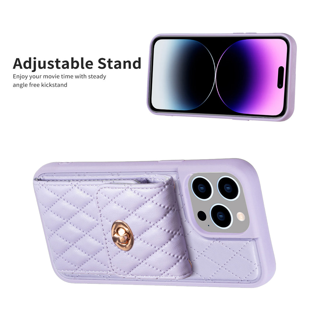 BF20-Style PU Leather TPU Shell for iPhone 14 Pro Max Shockproof Phone Case with Card Holder Strap