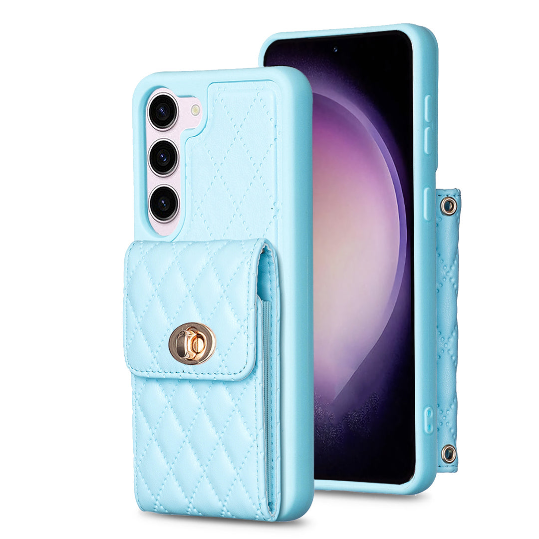 BF20-Style Shockproof Phone Shell for Samsung Galaxy S23 PU Leather TPU Case with Card Holder Strap