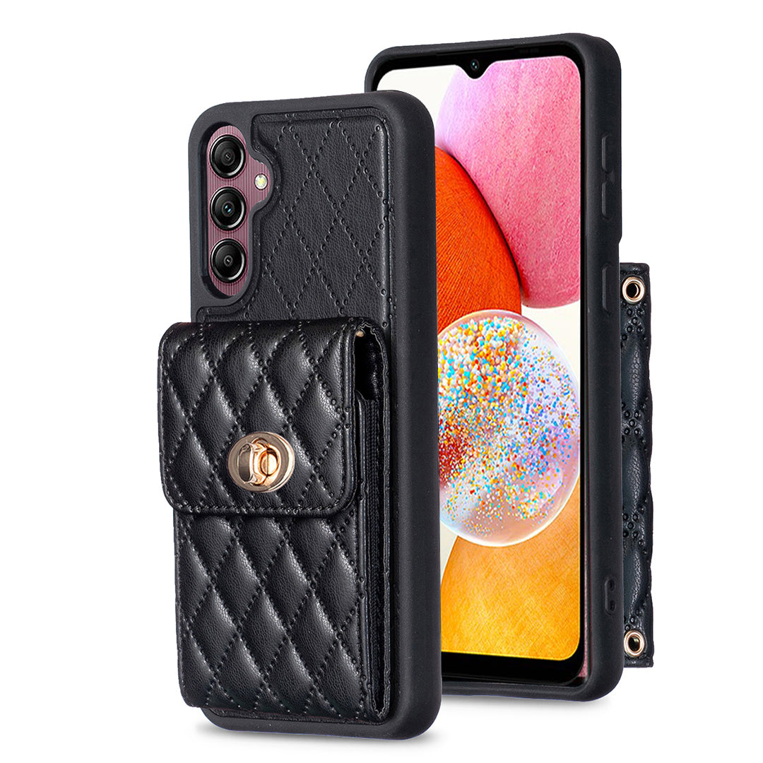For Samsung Galaxy A14 4G / 5G Case BF20-Style PU Leather TPU Phone Shell with Card Holder Strap