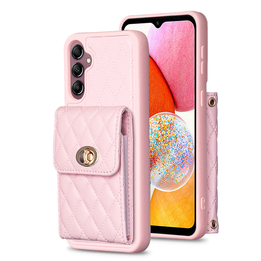 For Samsung Galaxy A14 4G / 5G Case BF20-Style PU Leather TPU Phone Shell with Card Holder Strap