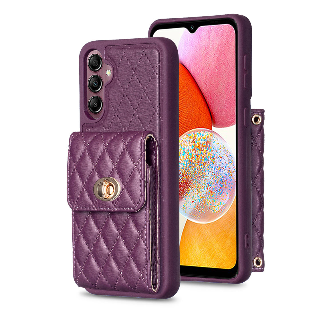 For Samsung Galaxy A14 4G / 5G Case BF20-Style PU Leather TPU Phone Shell with Card Holder Strap