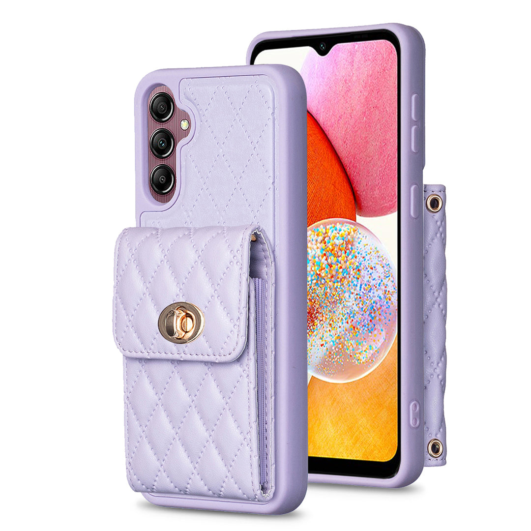 For Samsung Galaxy A14 4G / 5G Case BF20-Style PU Leather TPU Phone Shell with Card Holder Strap