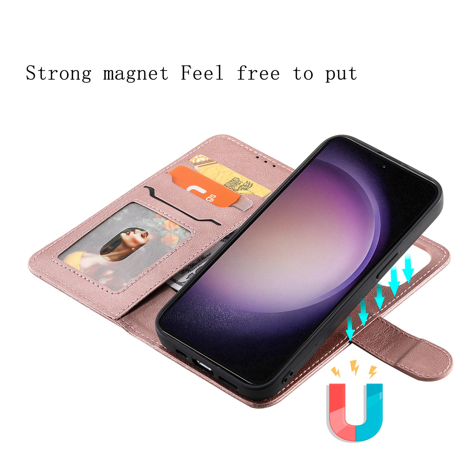 KT Leather Series-3 for Samsung Galaxy S23 Magnetic Detachable PU Leather Case Solid Color Stand Wallet Phone Cover with Strap