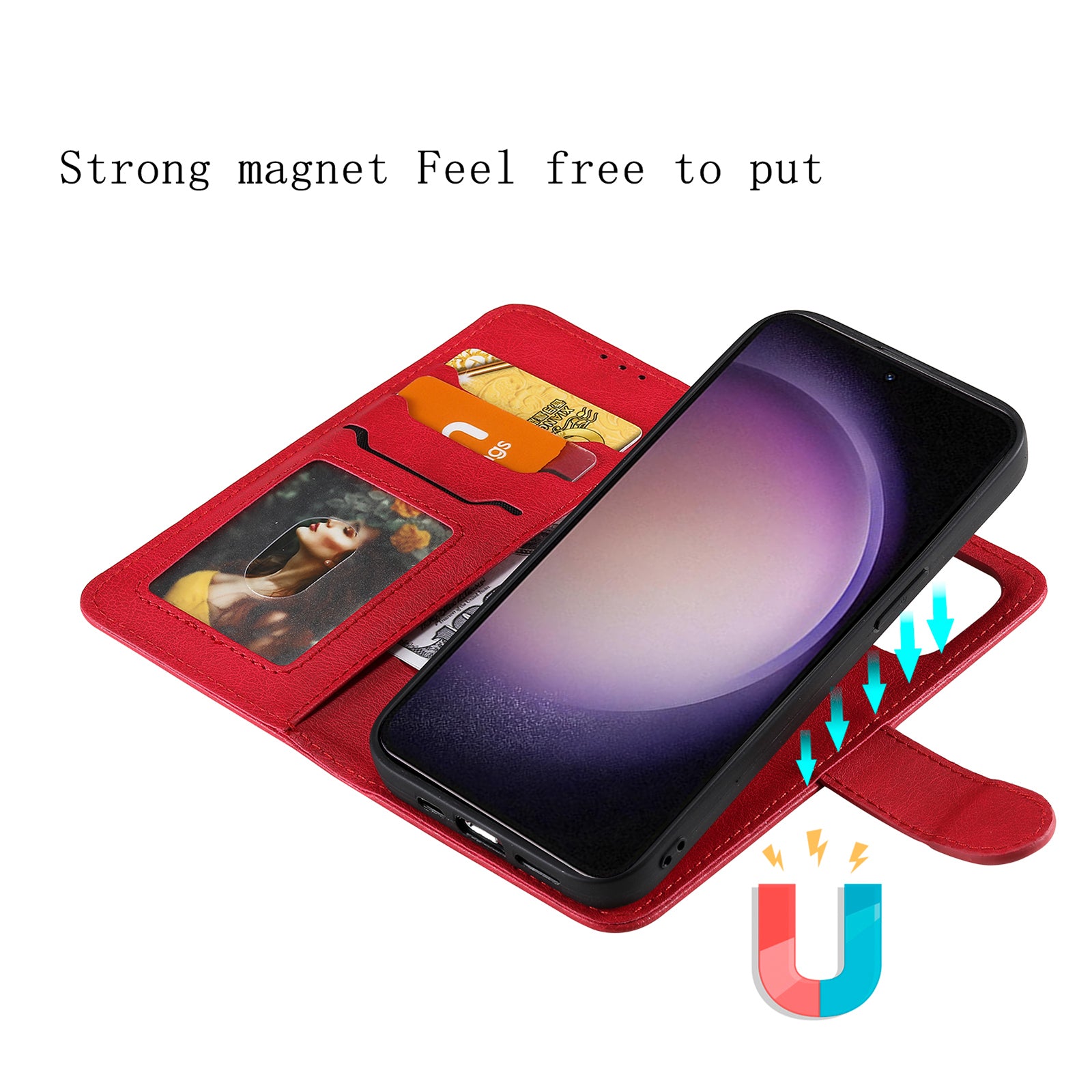 KT Leather Series-3 for Samsung Galaxy S23 Magnetic Detachable PU Leather Phone Case Folding Stand Wallet Protective Cover with Strap