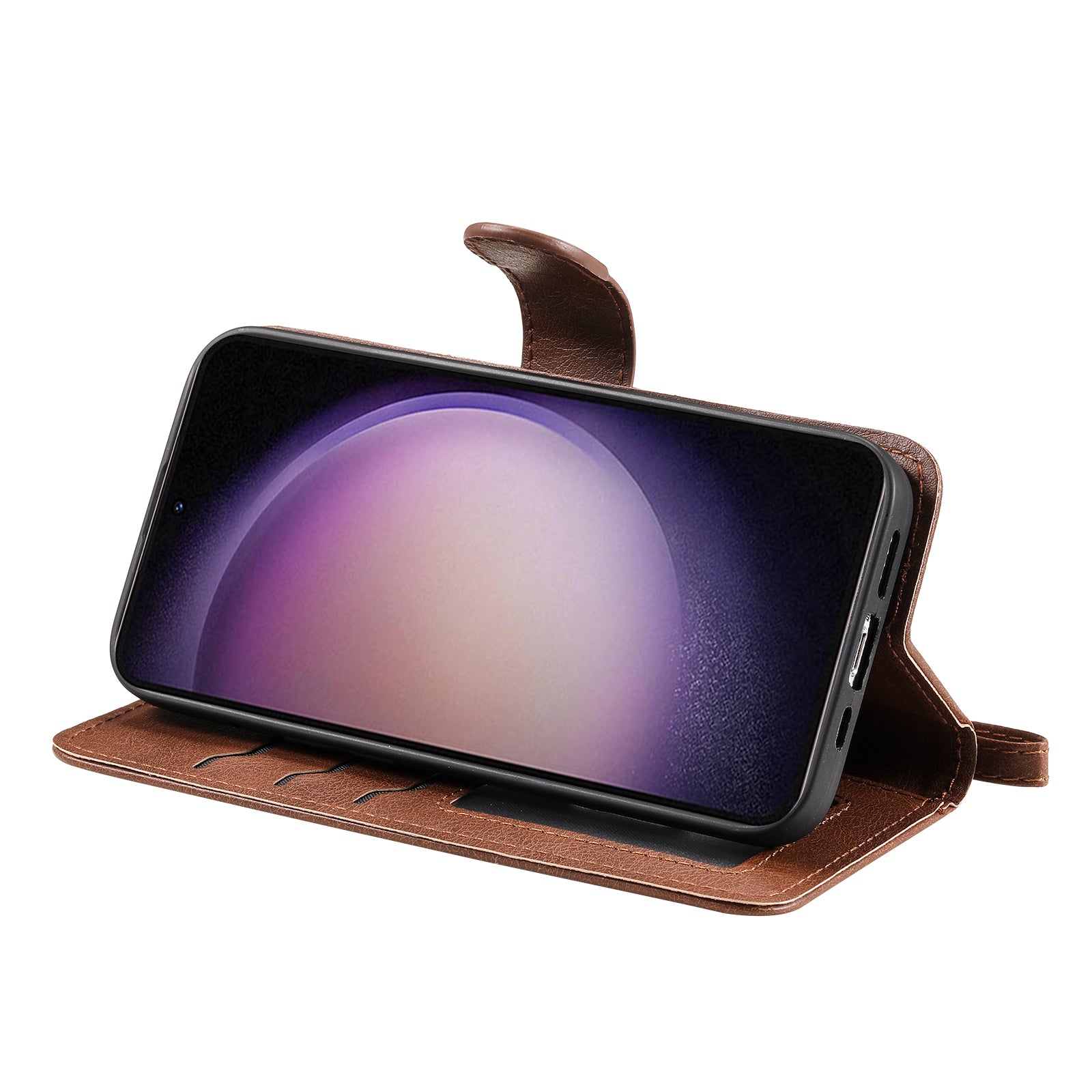 KT Leather Series-3 for Samsung Galaxy S23 Magnetic Detachable PU Leather Phone Case Folding Stand Wallet Protective Cover with Strap