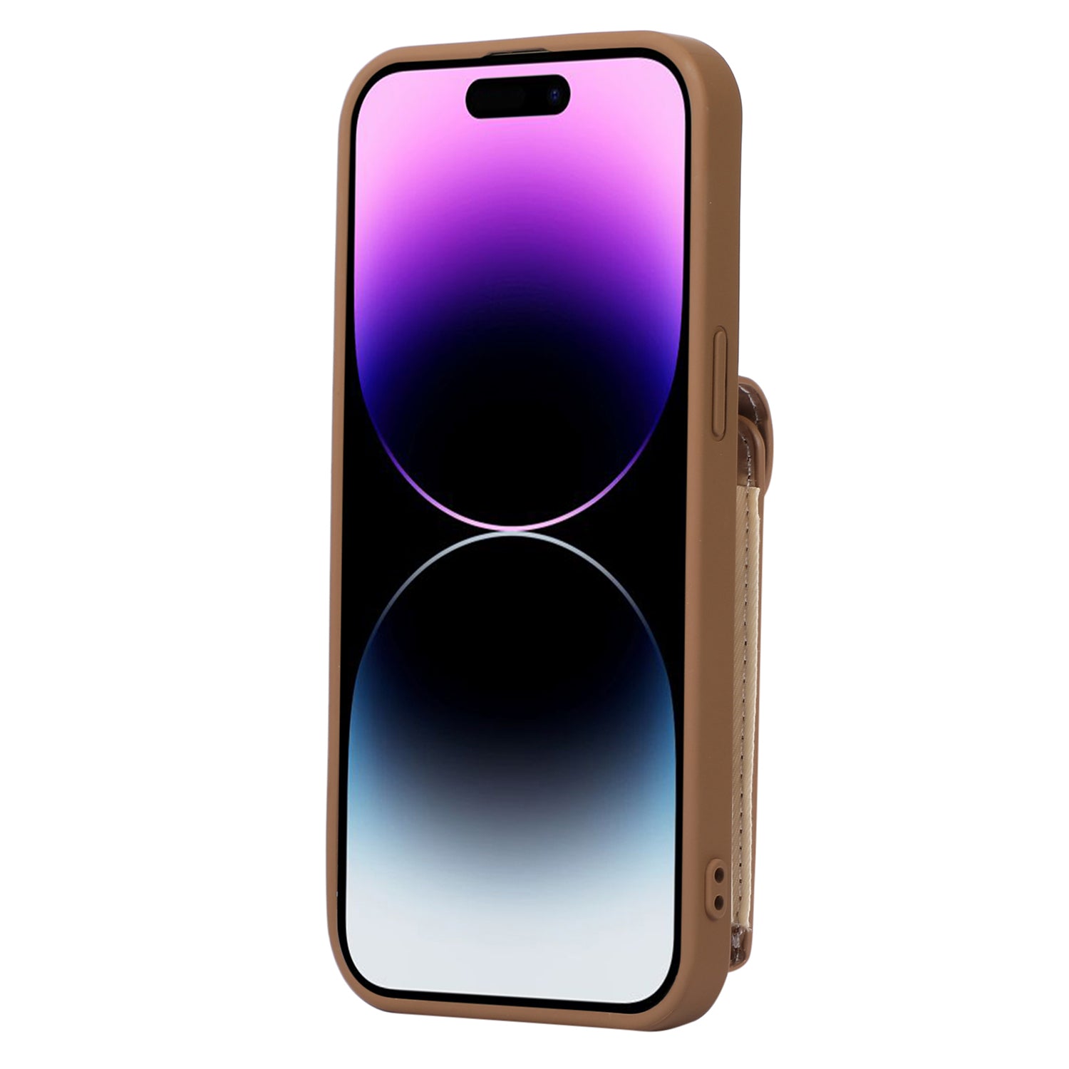 For iPhone 14 Pro Max Accordion Style Card Slots Case Leather Coated TPU Phone Kickstand Cover with Shoulder Strap