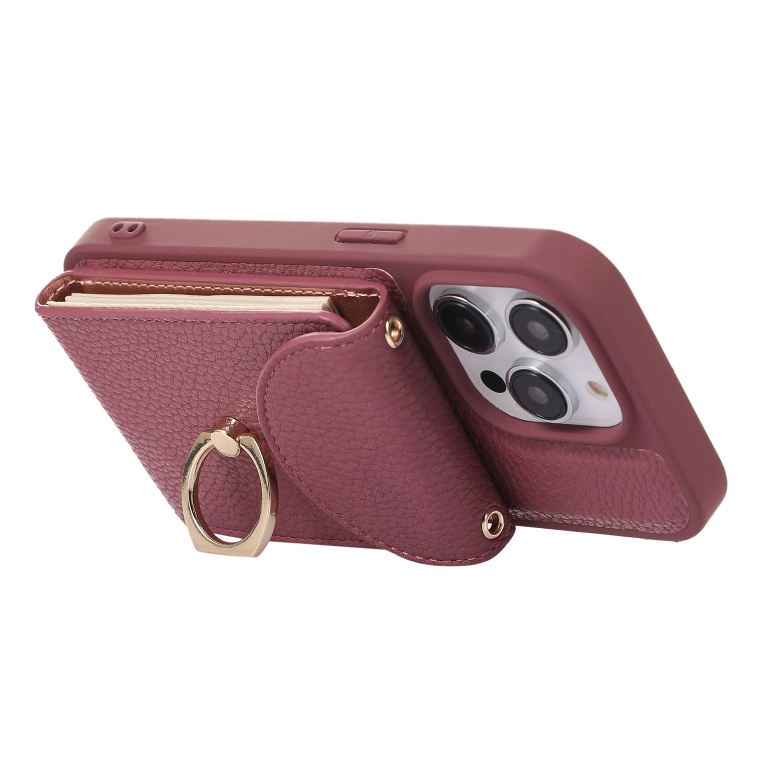 For iPhone 14 Pro Max Accordion Style Card Slots Case Leather Coated TPU Phone Kickstand Cover with Shoulder Strap