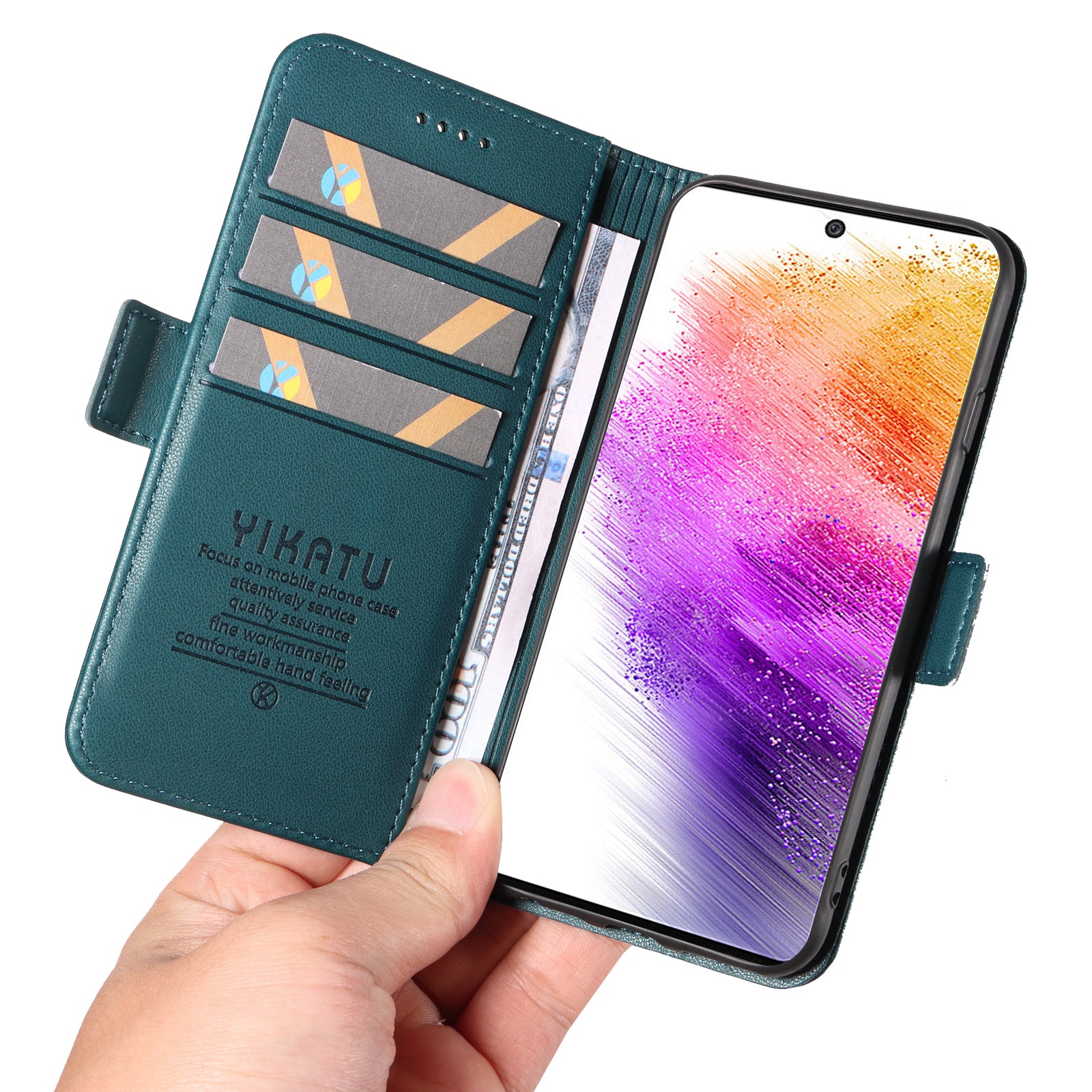 YIKATU YK-003 For Samsung Galaxy A73 5G Wallet Phone Case Stand Magnetic Closure Matte TPU PU Leather Cover