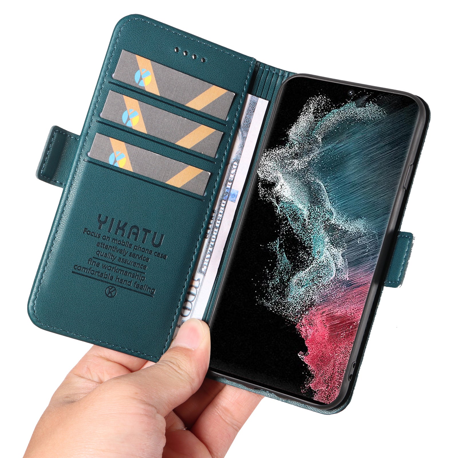 YIKATU YK-003 PU kožené pouzdro na telefon pro Samsung Galaxy S22 Ultra 5G peněženkové pouzdro na telefon magnetický kryt