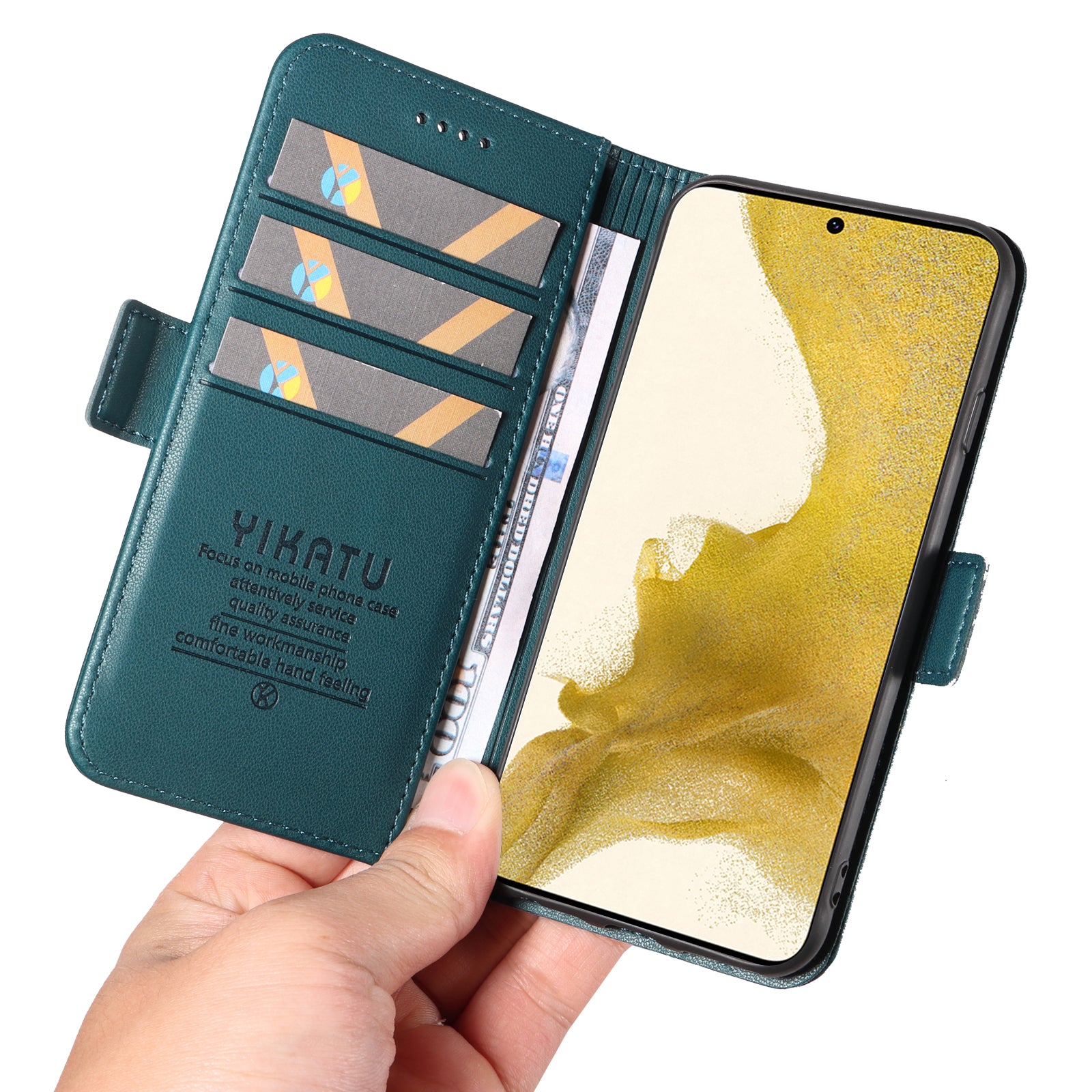 YIKATU YK-003 PU Leather Flip Cover for Samsung Galaxy S22 5G Case Anti-Drop Phone Shell with Wallet