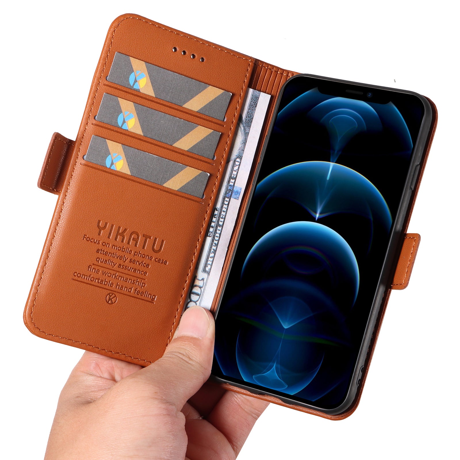 YIKATU YK-003 Phone Shell for iPhone 12 Pro Max 6.7 inch Wallet Phone Case Leather Flip Cover