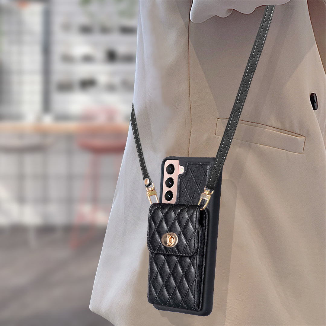 BF20 For Samsung Galaxy S21 4G / 5G PU Leather Coated TPU Case Phone Cover with Card Holder and Strap